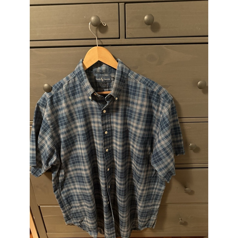 Polo Ralph Lauren Shirt Men's Size Large‎ Blue Plaid Blake Short Sleeve